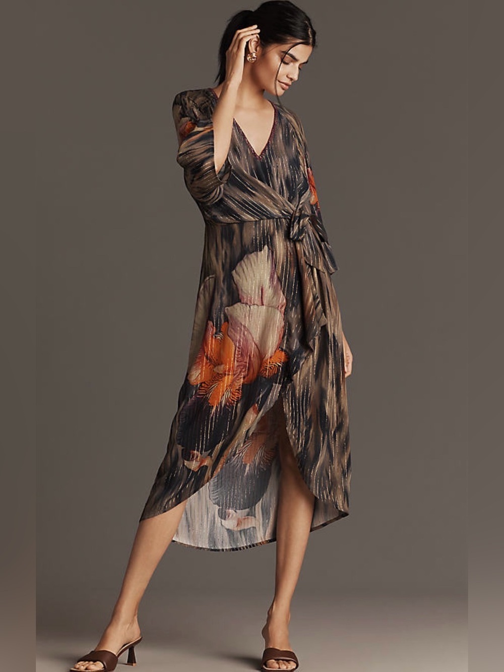 NEW Anthropologie Bl-nk Roseliya V-Neck Wrap Midi Dress Large